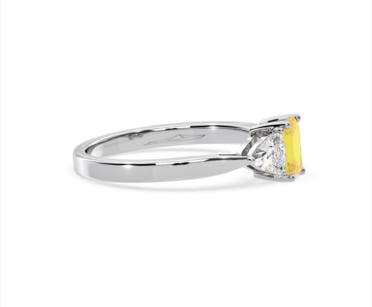 Aurora Yellow Lab Diamond Emerald Cut and Trillion 1.00ct Ring in Platinum - Elara Collection - Image 70