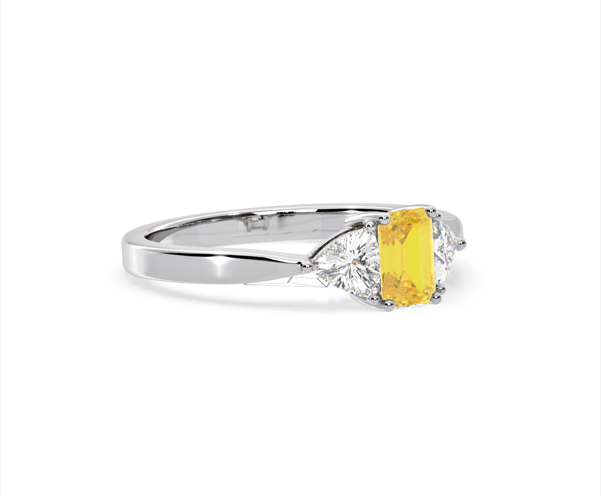 Aurora Yellow Lab Diamond Emerald Cut and Trillion 1.00ct Ring in Platinum - Elara Collection - Image 78
