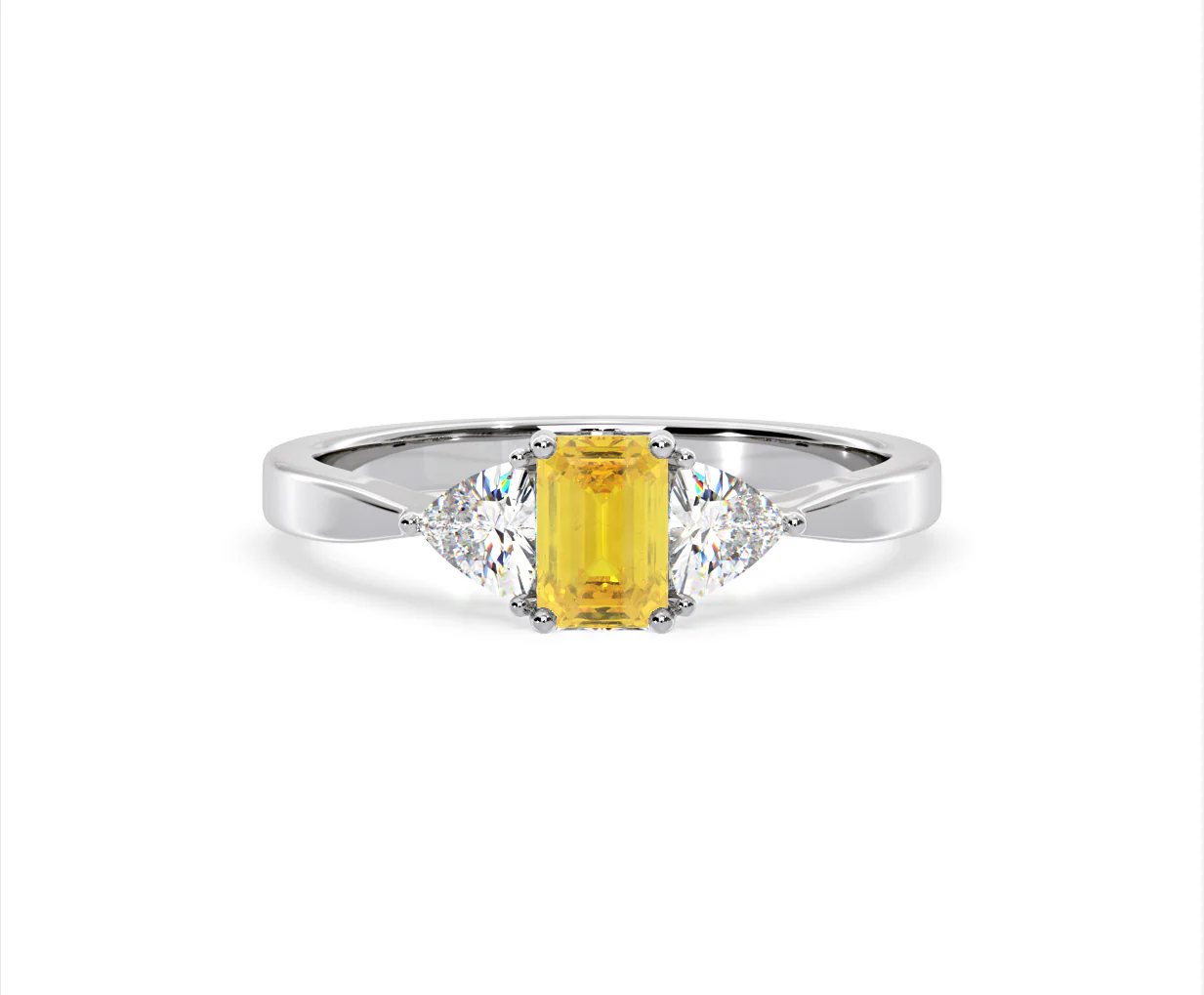 Aurora Yellow Lab Diamond Emerald Cut and Trillion 1.00ct Ring in Platinum - Elara Collection - Image 86