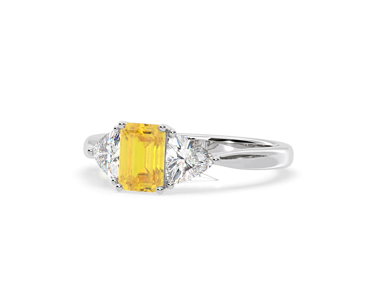 Aurora Yellow Lab Diamond Emerald Cut and Trillion 1.70ct Ring in 18K White Gold - Elara Collection - Image 12