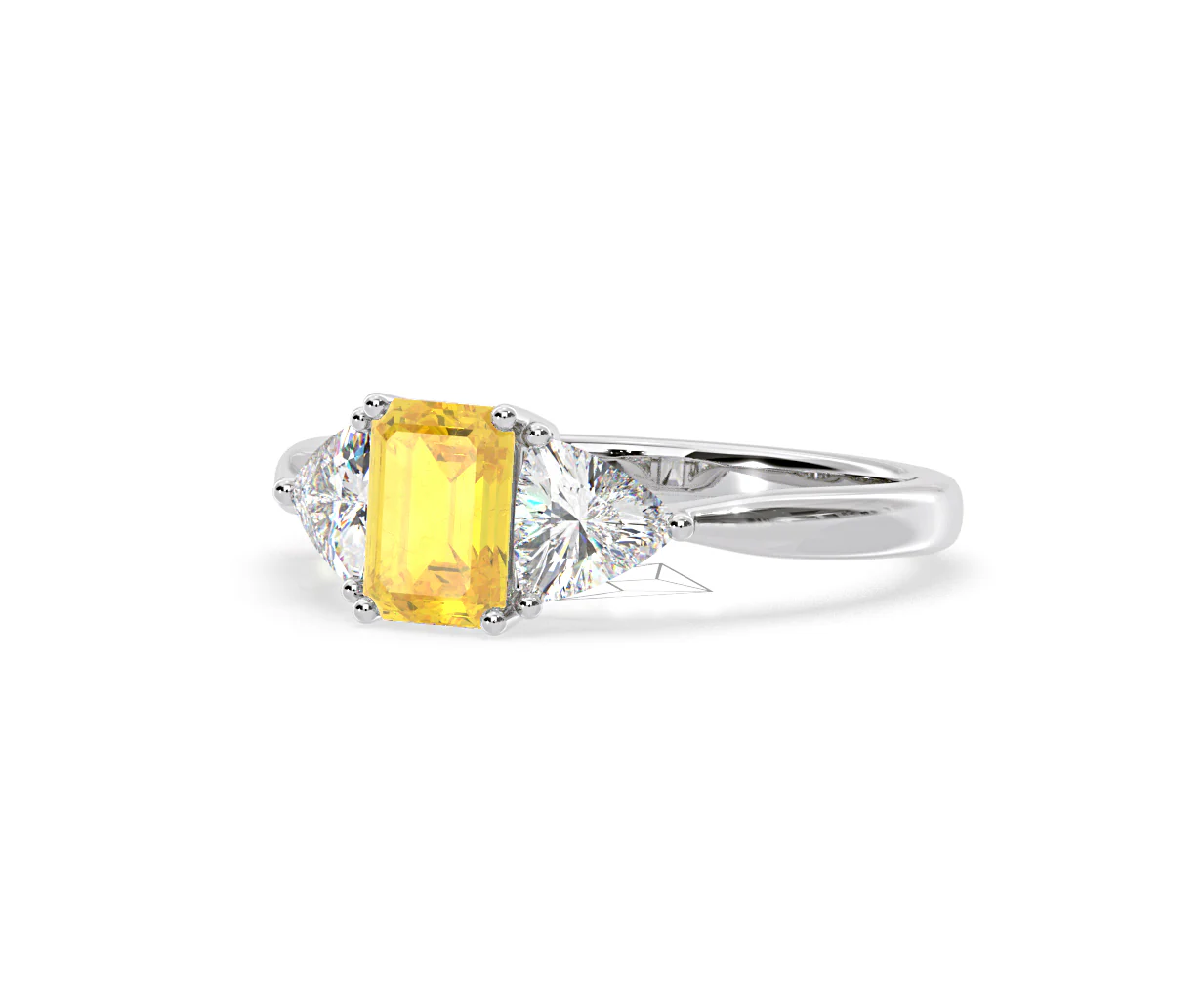 Aurora Yellow Lab Diamond Emerald Cut and Trillion 1.70ct Ring in 18K White Gold - Elara Collection - Image 13