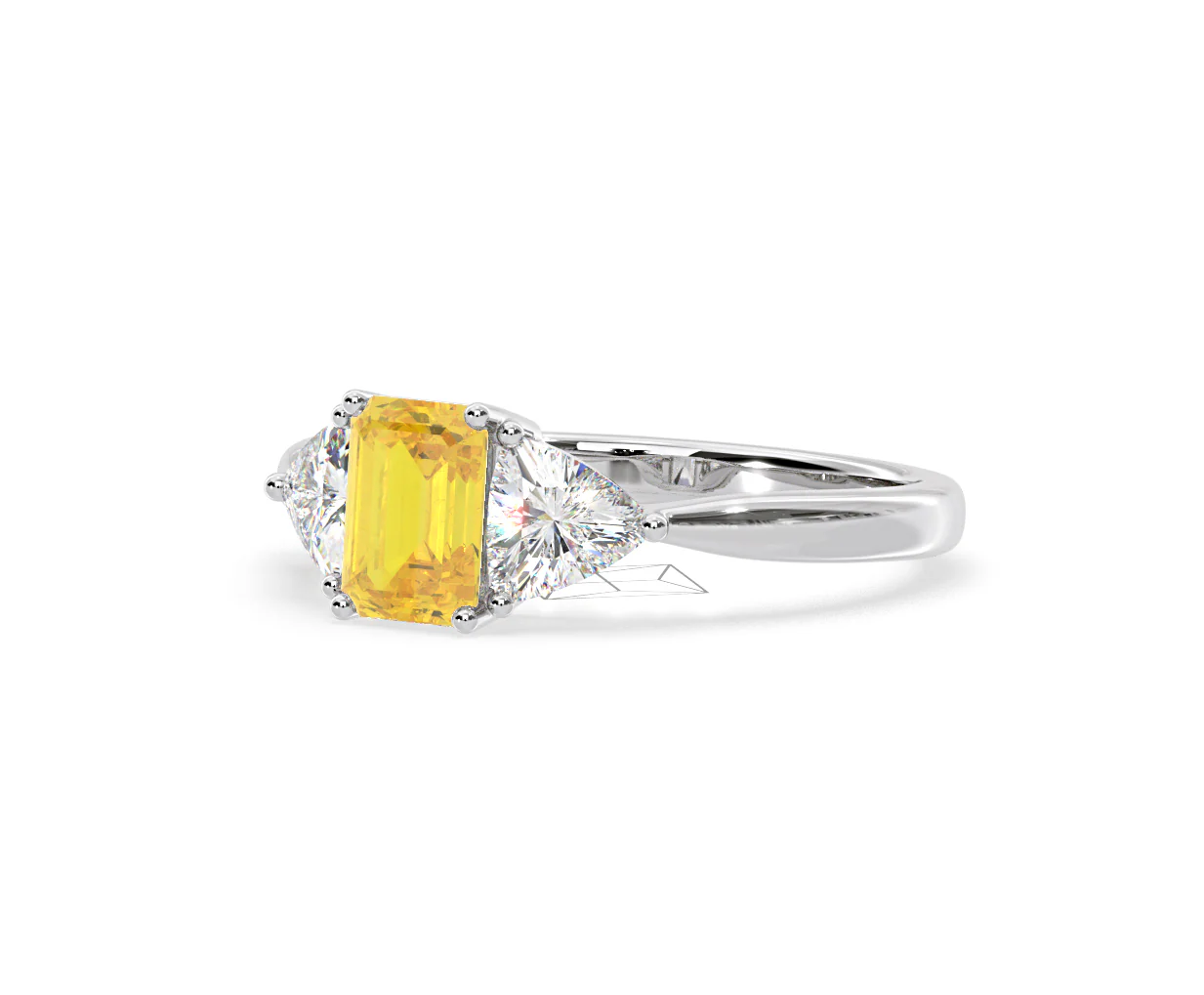 Aurora Yellow Lab Diamond Emerald Cut and Trillion 1.70ct Ring in 18K White Gold - Elara Collection - Image 14