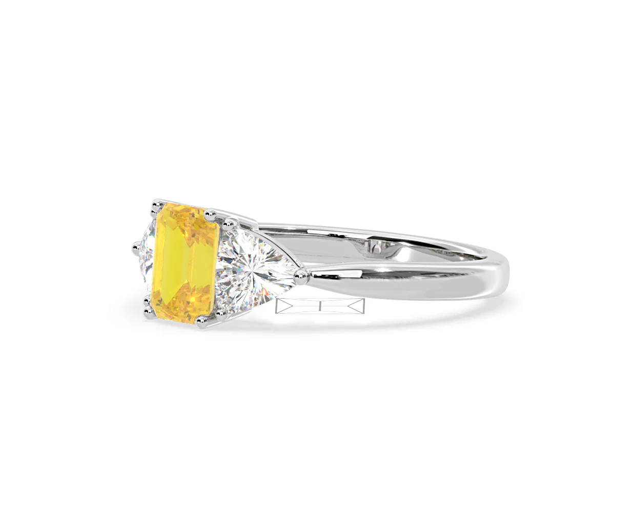 Aurora Yellow Lab Diamond Emerald Cut and Trillion 1.70ct Ring in 18K White Gold - Elara Collection - Image 17