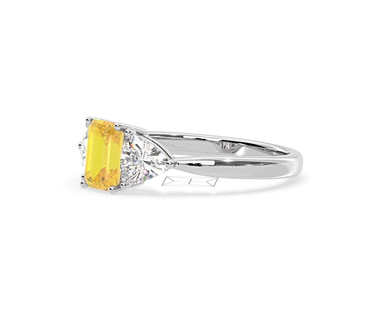 Aurora Yellow Lab Diamond Emerald Cut and Trillion 1.70ct Ring in 18K White Gold - Elara Collection - Image 18
