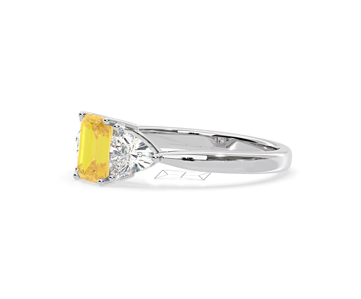 Aurora Yellow Lab Diamond Emerald Cut and Trillion 1.70ct Ring in 18K White Gold - Elara Collection - Image 19
