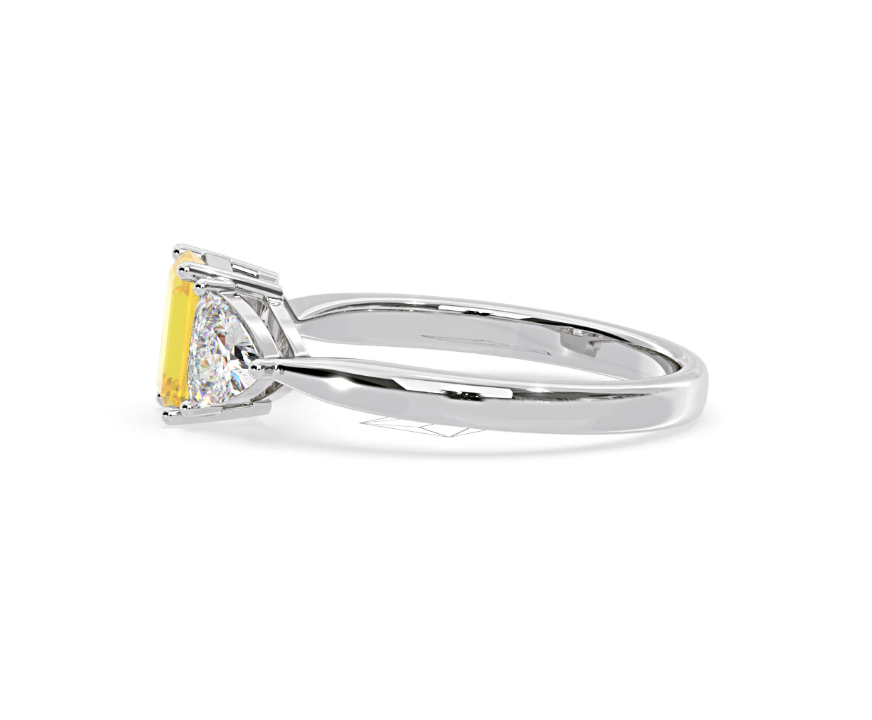 Aurora Yellow Lab Diamond Emerald Cut and Trillion 1.70ct Ring in 18K White Gold - Elara Collection - Image 26