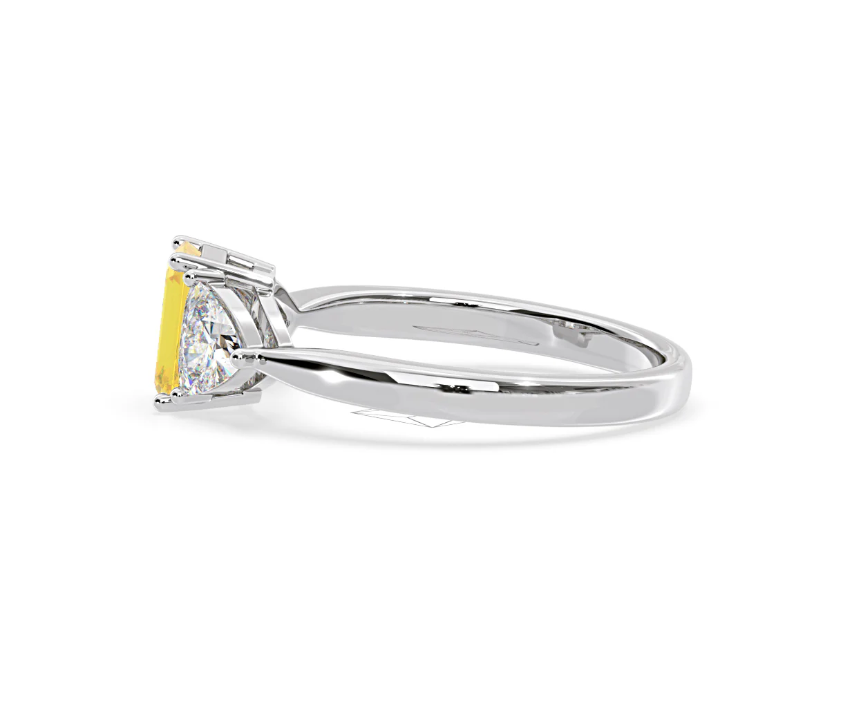 Aurora Yellow Lab Diamond Emerald Cut and Trillion 1.70ct Ring in 18K White Gold - Elara Collection - Image 27