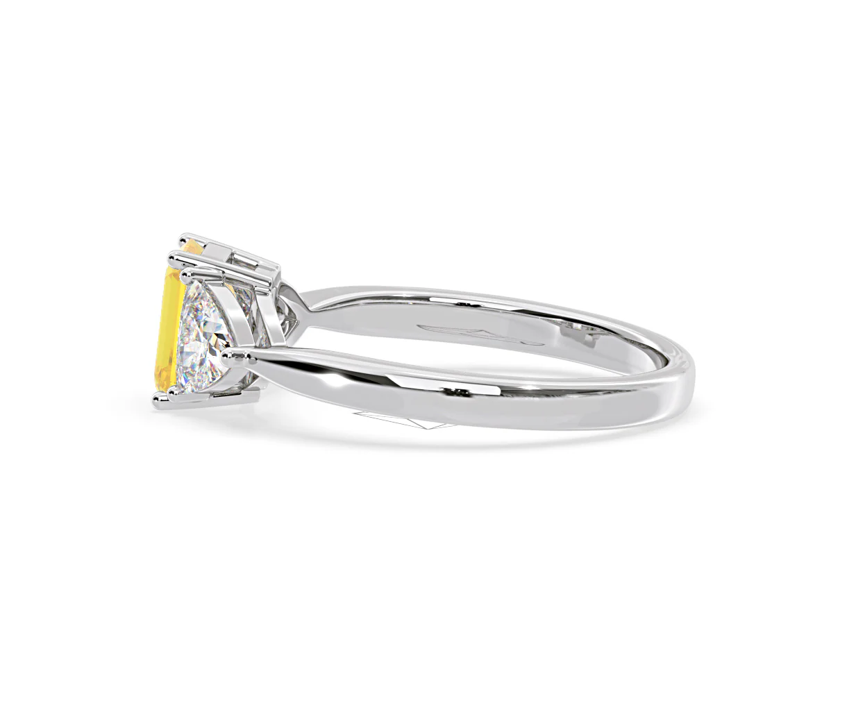 Aurora Yellow Lab Diamond Emerald Cut and Trillion 1.70ct Ring in 18K White Gold - Elara Collection - Image 28