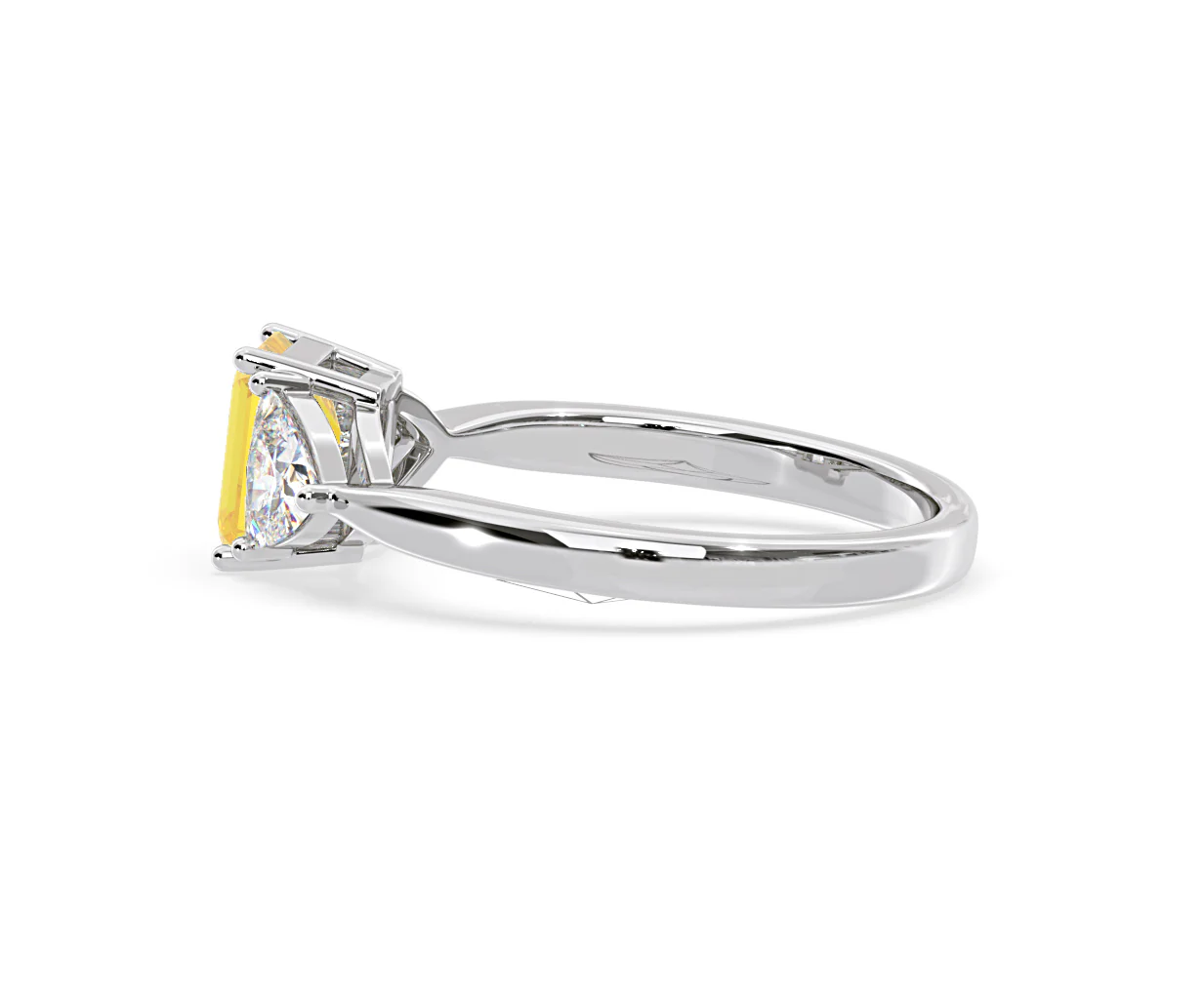 Aurora Yellow Lab Diamond Emerald Cut and Trillion 1.70ct Ring in 18K White Gold - Elara Collection - Image 29