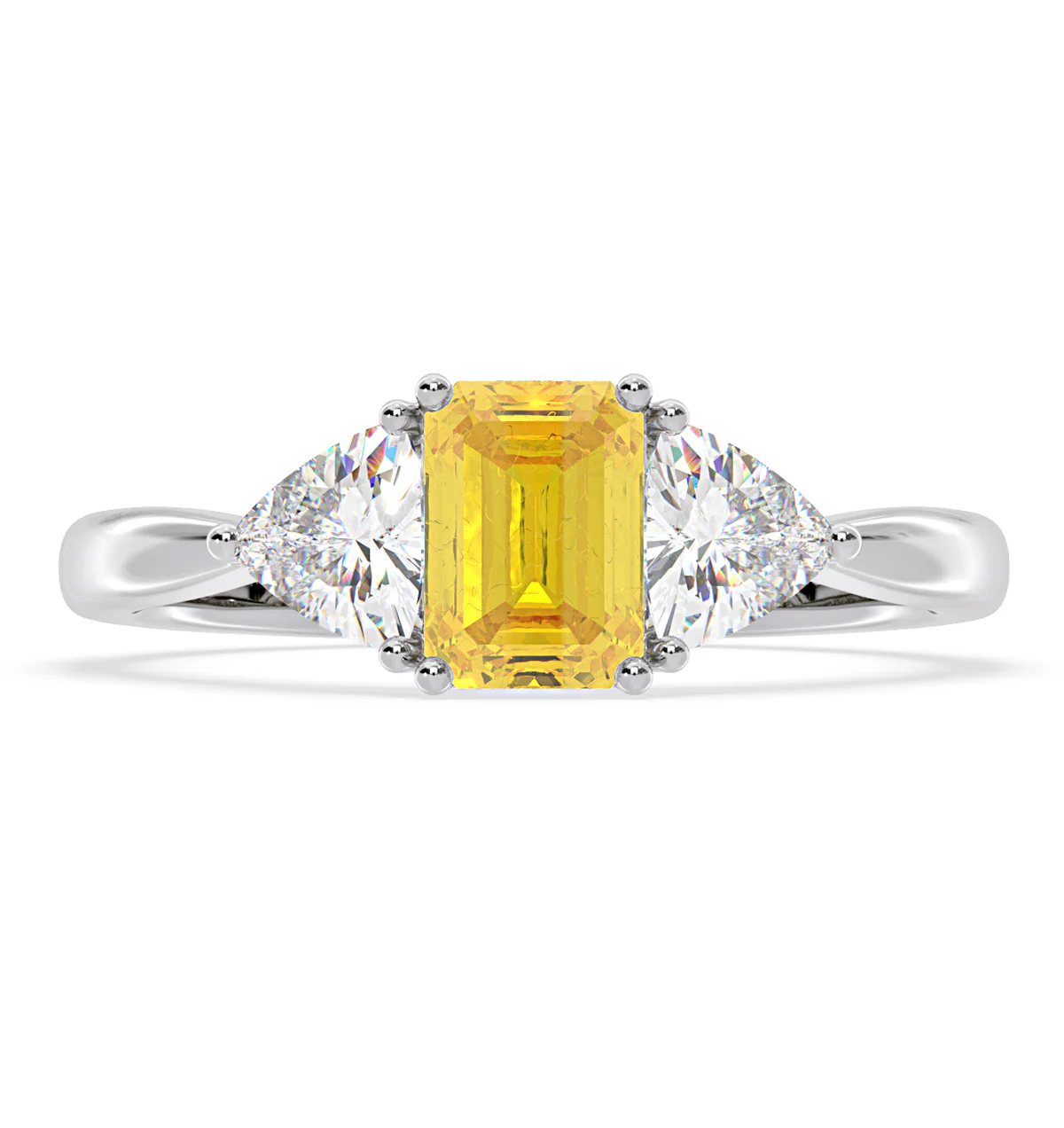 Aurora Yellow Lab Diamond Emerald Cut and Trillion 1.70ct Ring in 18K White Gold - Elara Collection - Image 3