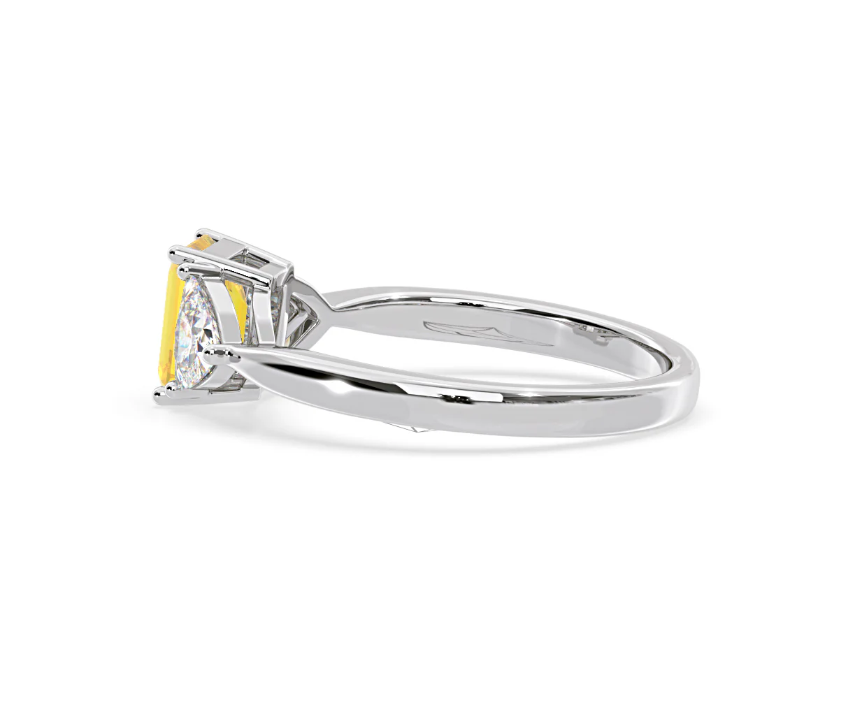 Aurora Yellow Lab Diamond Emerald Cut and Trillion 1.70ct Ring in 18K White Gold - Elara Collection - Image 30