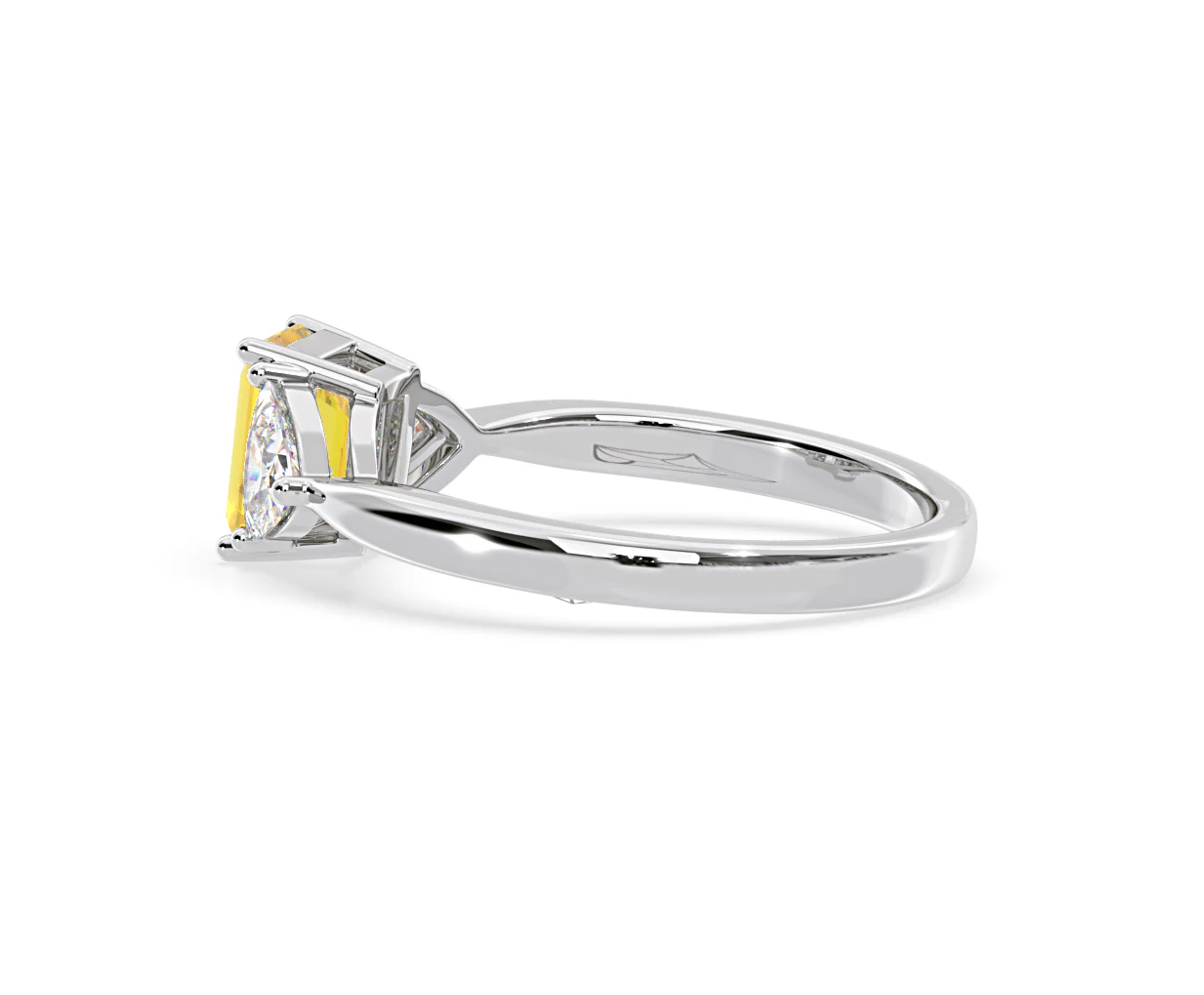 Aurora Yellow Lab Diamond Emerald Cut and Trillion 1.70ct Ring in 18K White Gold - Elara Collection - Image 31