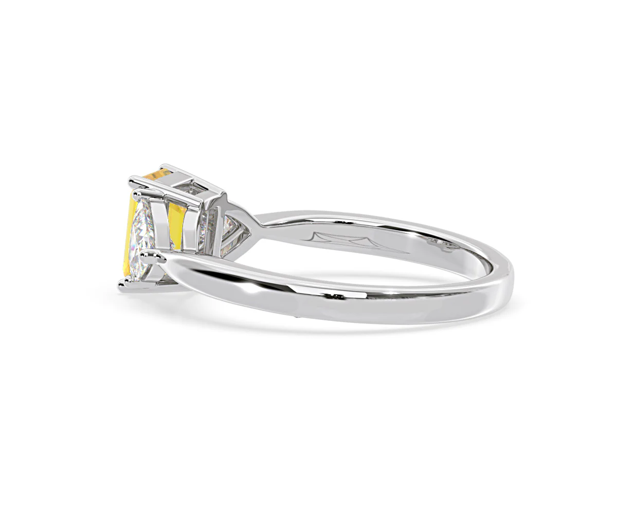 Aurora Yellow Lab Diamond Emerald Cut and Trillion 1.70ct Ring in 18K White Gold - Elara Collection - Image 32