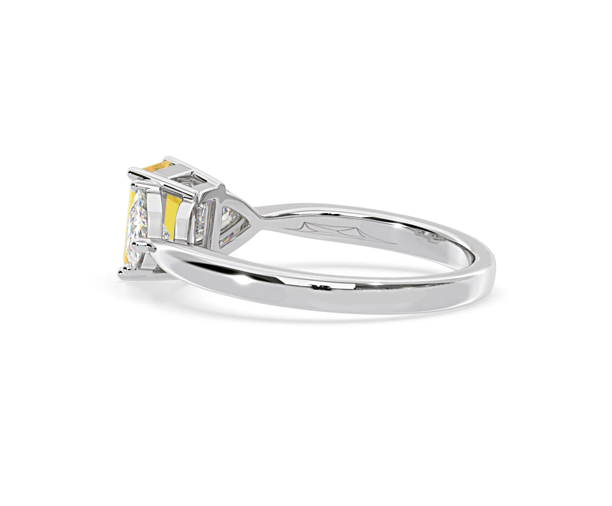 Aurora Yellow Lab Diamond Emerald Cut and Trillion 1.70ct Ring in 18K White Gold - Elara Collection - Image 33