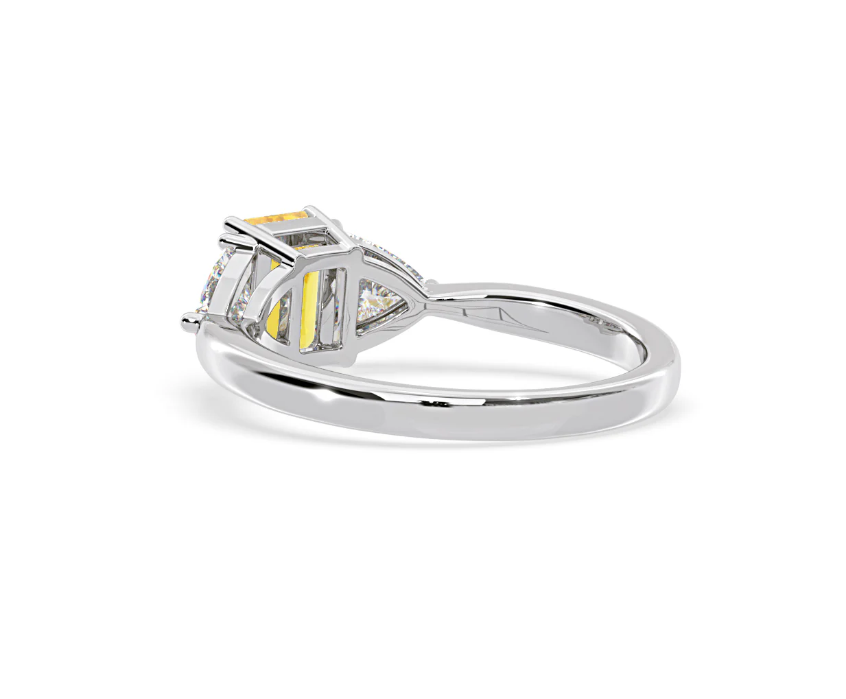 Aurora Yellow Lab Diamond Emerald Cut and Trillion 1.70ct Ring in 18K White Gold - Elara Collection - Image 38