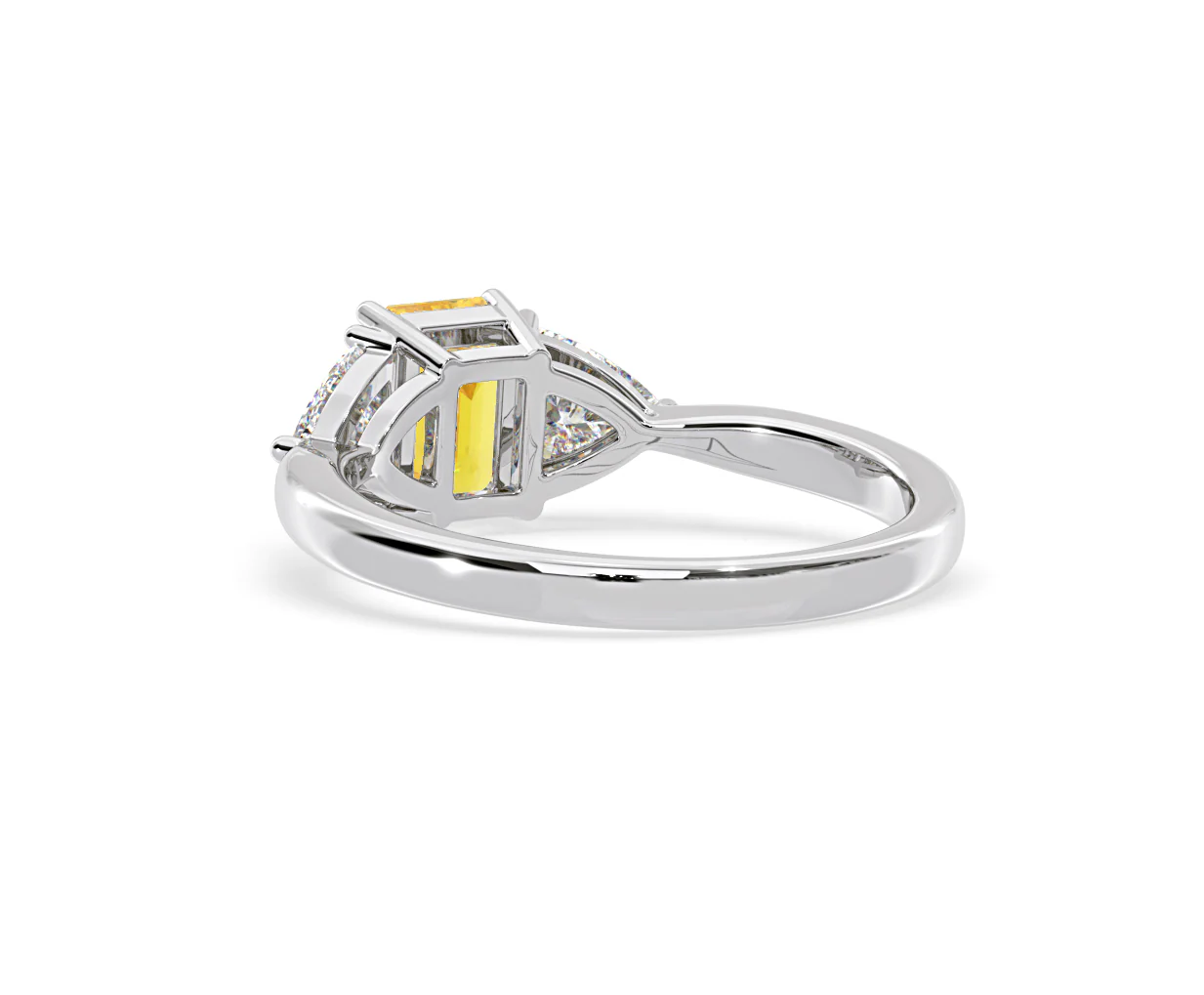Aurora Yellow Lab Diamond Emerald Cut and Trillion 1.70ct Ring in 18K White Gold - Elara Collection - Image 40