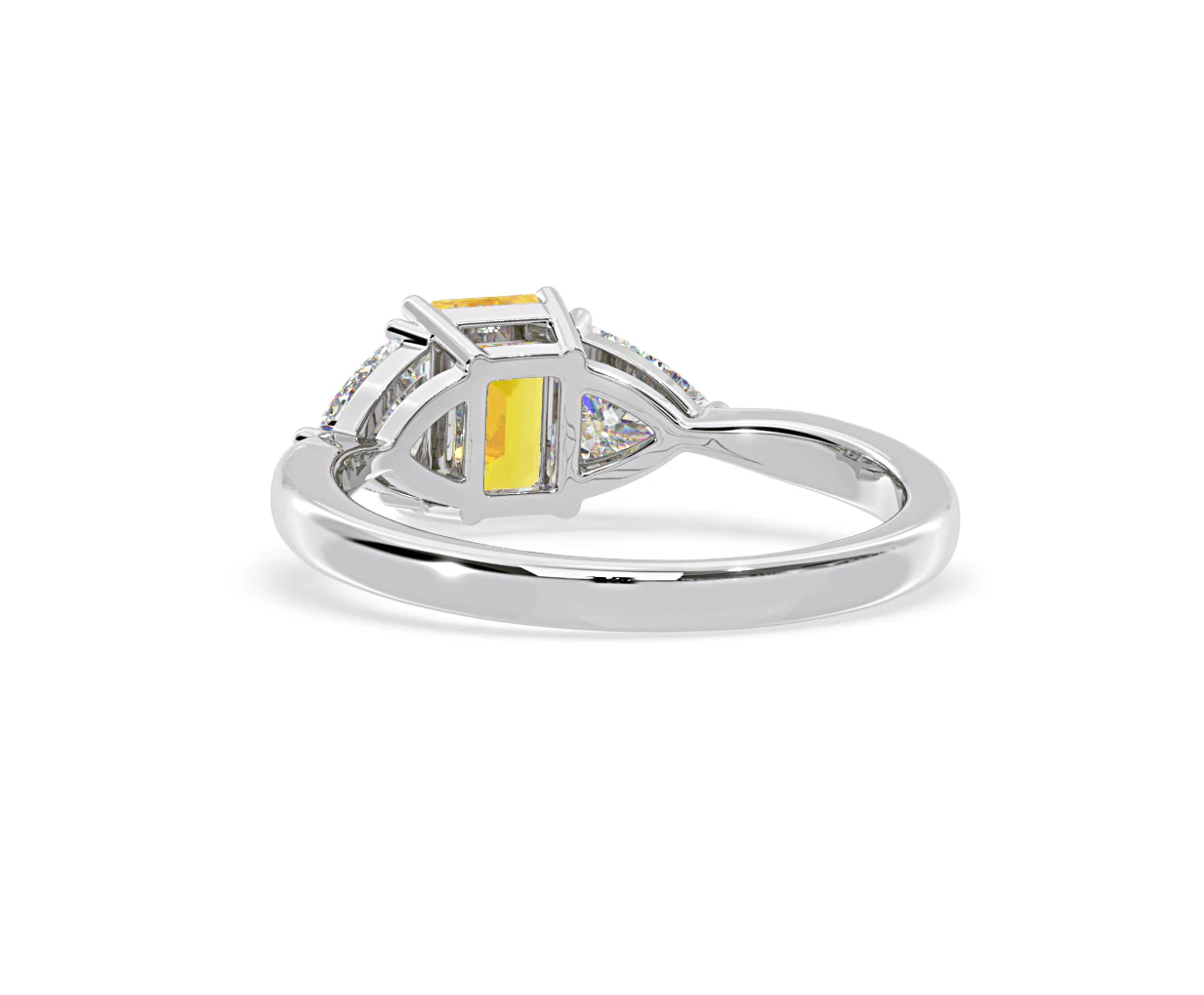 Aurora Yellow Lab Diamond Emerald Cut and Trillion 1.70ct Ring in 18K White Gold - Elara Collection - Image 42