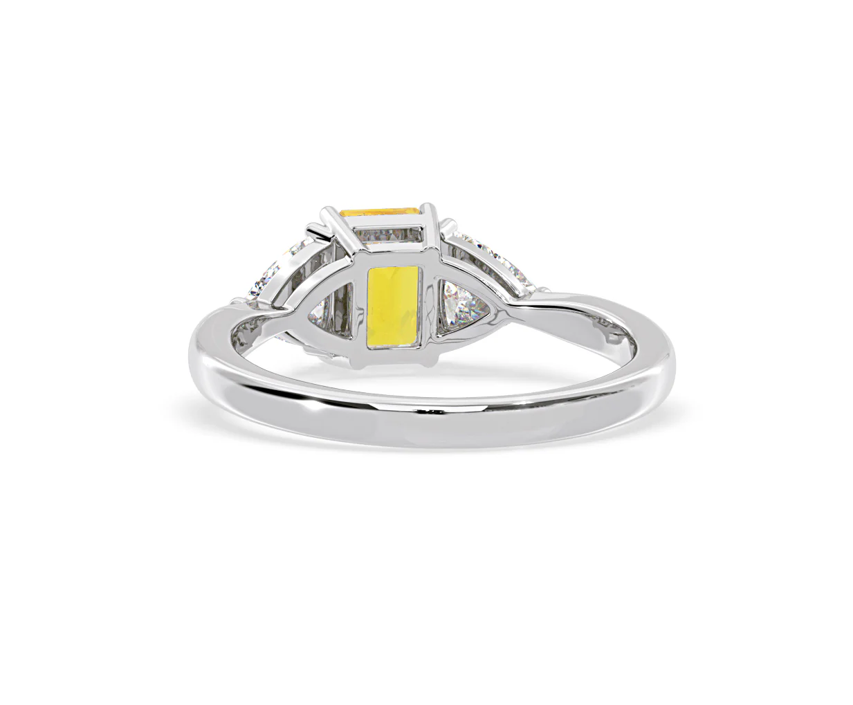 Aurora Yellow Lab Diamond Emerald Cut and Trillion 1.70ct Ring in 18K White Gold - Elara Collection - Image 44