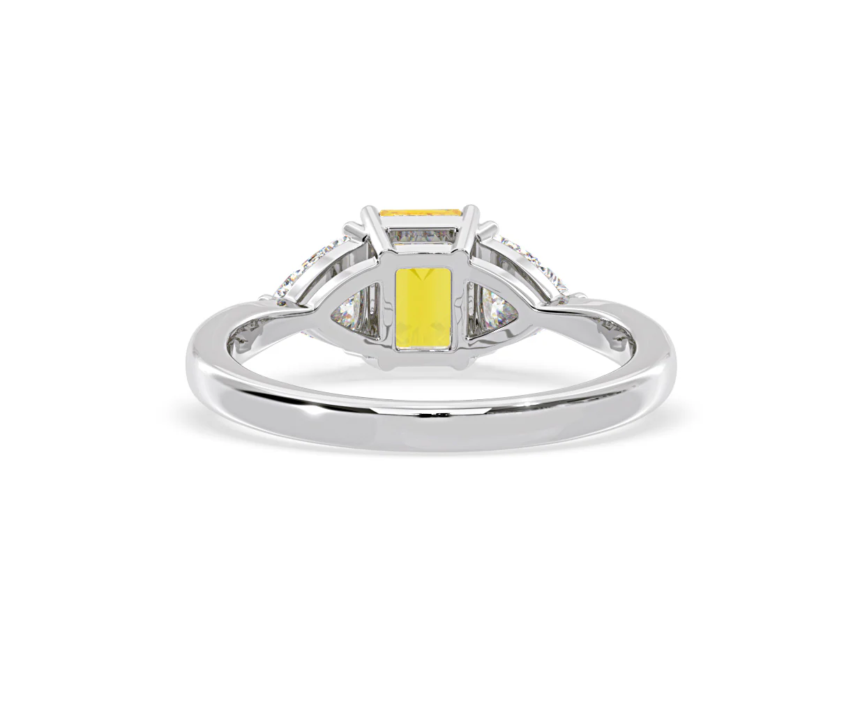 Aurora Yellow Lab Diamond Emerald Cut and Trillion 1.70ct Ring in 18K White Gold - Elara Collection - Image 46