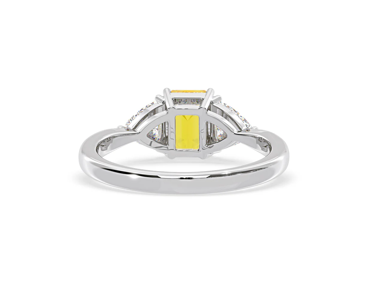Aurora Yellow Lab Diamond Emerald Cut and Trillion 1.70ct Ring in 18K White Gold - Elara Collection - Image 47