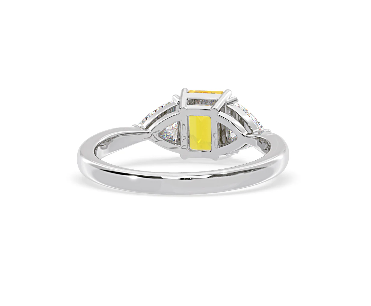Aurora Yellow Lab Diamond Emerald Cut and Trillion 1.70ct Ring in 18K White Gold - Elara Collection - Image 49