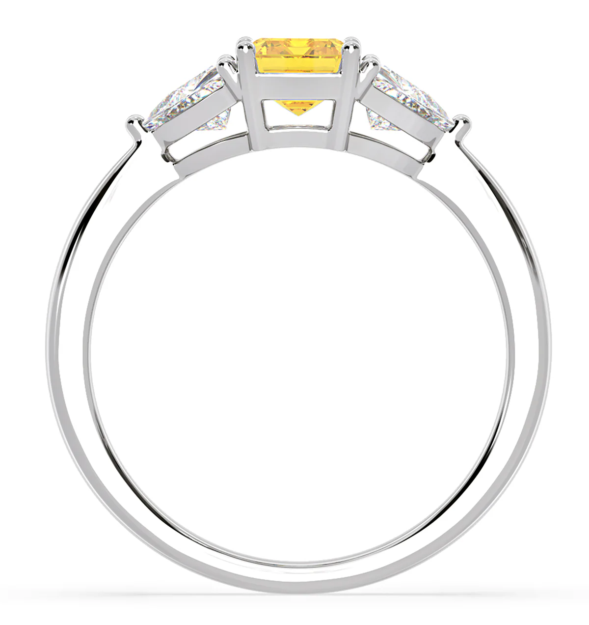 Aurora Yellow Lab Diamond Emerald Cut and Trillion 1.70ct Ring in 18K White Gold - Elara Collection - Image 5