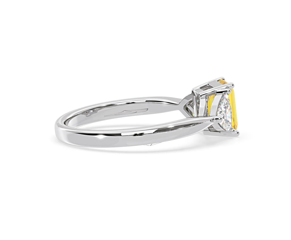 Aurora Yellow Lab Diamond Emerald Cut and Trillion 1.70ct Ring in 18K White Gold - Elara Collection - Image 63