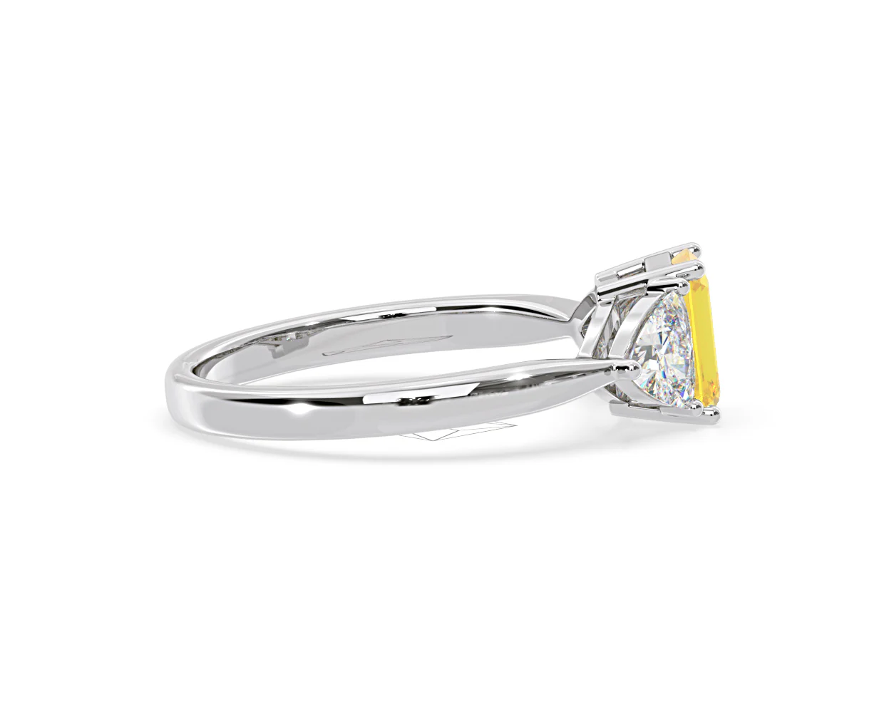 Aurora Yellow Lab Diamond Emerald Cut and Trillion 1.70ct Ring in 18K White Gold - Elara Collection - Image 66