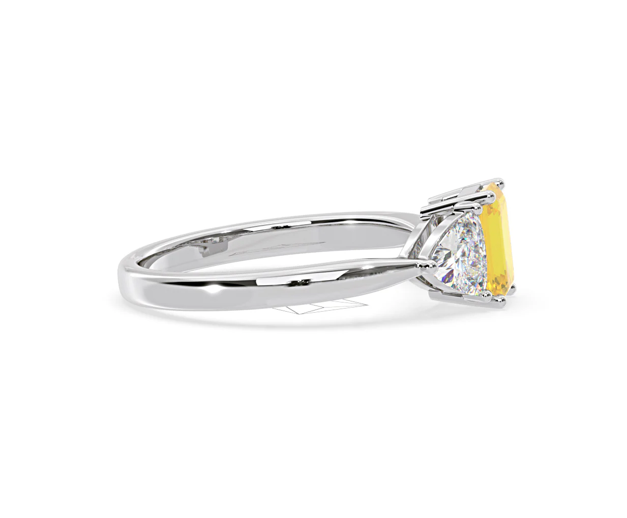 Aurora Yellow Lab Diamond Emerald Cut and Trillion 1.70ct Ring in 18K White Gold - Elara Collection - Image 68