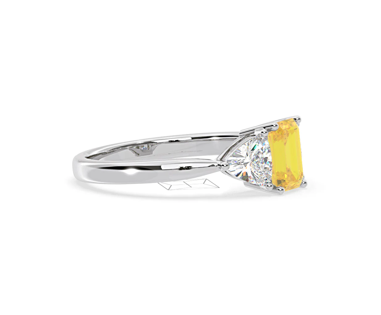 Aurora Yellow Lab Diamond Emerald Cut and Trillion 1.70ct Ring in 18K White Gold - Elara Collection - Image 73