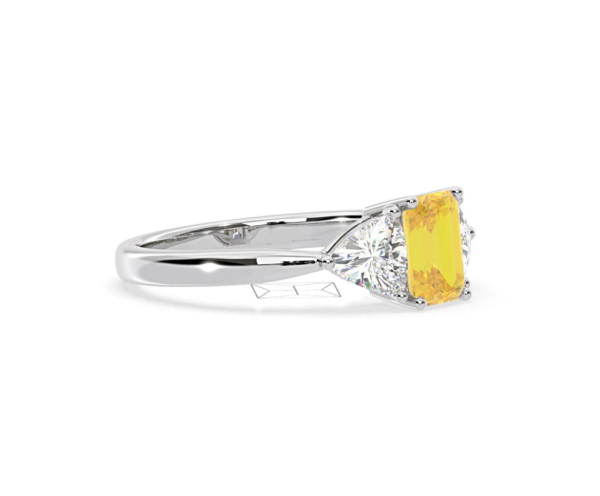 Aurora Yellow Lab Diamond Emerald Cut and Trillion 1.70ct Ring in 18K White Gold - Elara Collection - Image 75