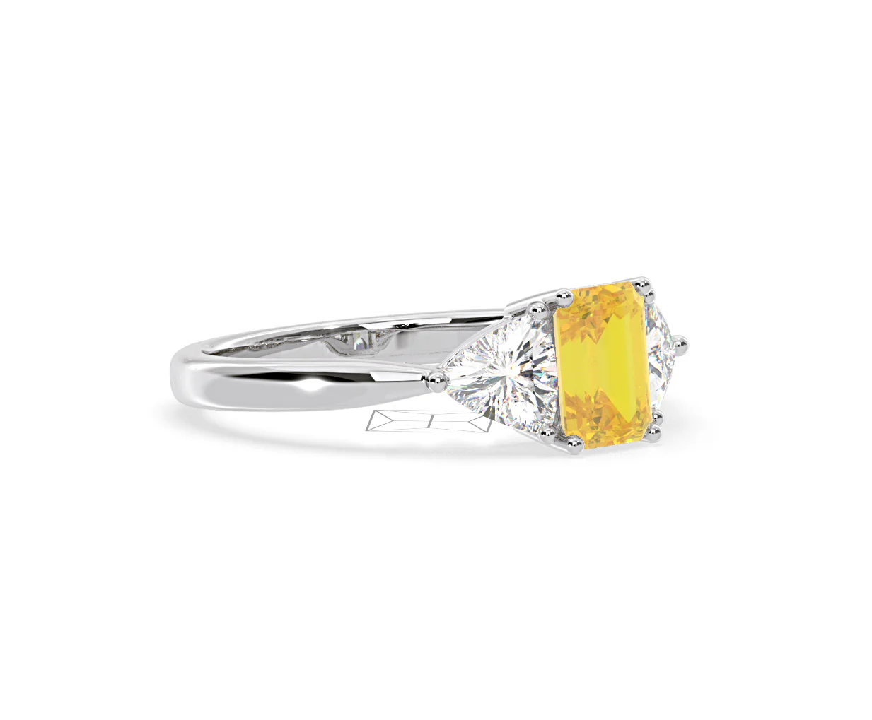 Aurora Yellow Lab Diamond Emerald Cut and Trillion 1.70ct Ring in 18K White Gold - Elara Collection - Image 77