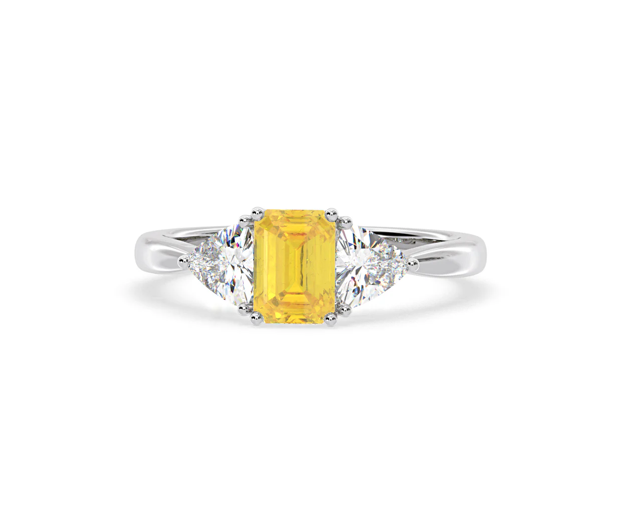 Aurora Yellow Lab Diamond Emerald Cut and Trillion 1.70ct Ring in 18K White Gold - Elara Collection - Image 8