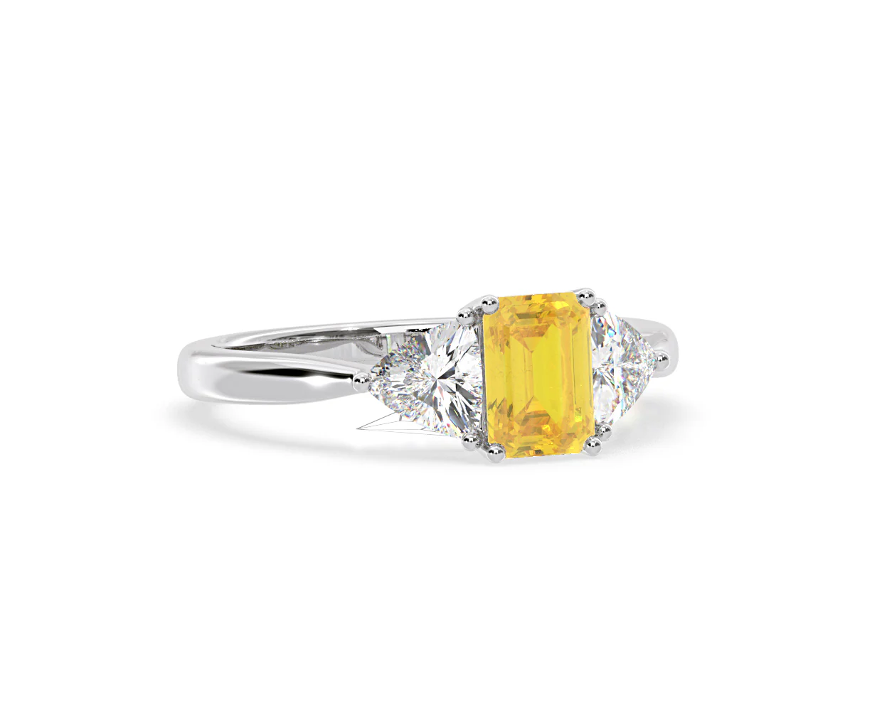 Aurora Yellow Lab Diamond Emerald Cut and Trillion 1.70ct Ring in 18K White Gold - Elara Collection - Image 81