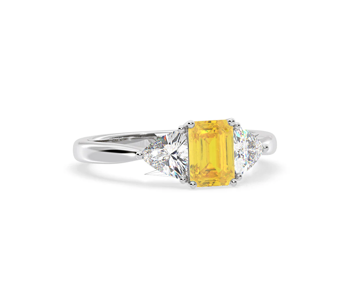 Aurora Yellow Lab Diamond Emerald Cut and Trillion 1.70ct Ring in 18K White Gold - Elara Collection - Image 82