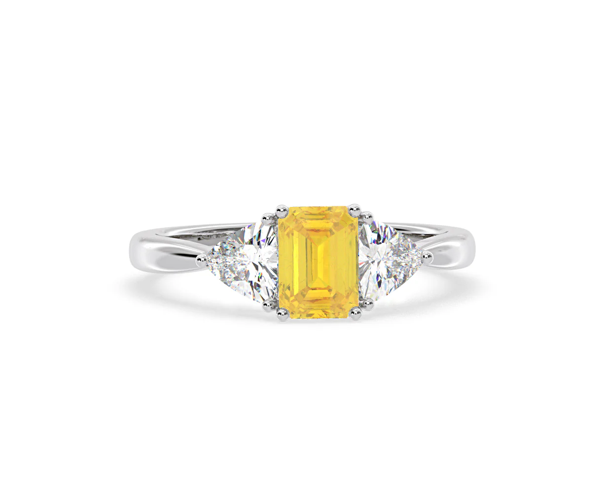 Aurora Yellow Lab Diamond Emerald Cut and Trillion 1.70ct Ring in 18K White Gold - Elara Collection - Image 85