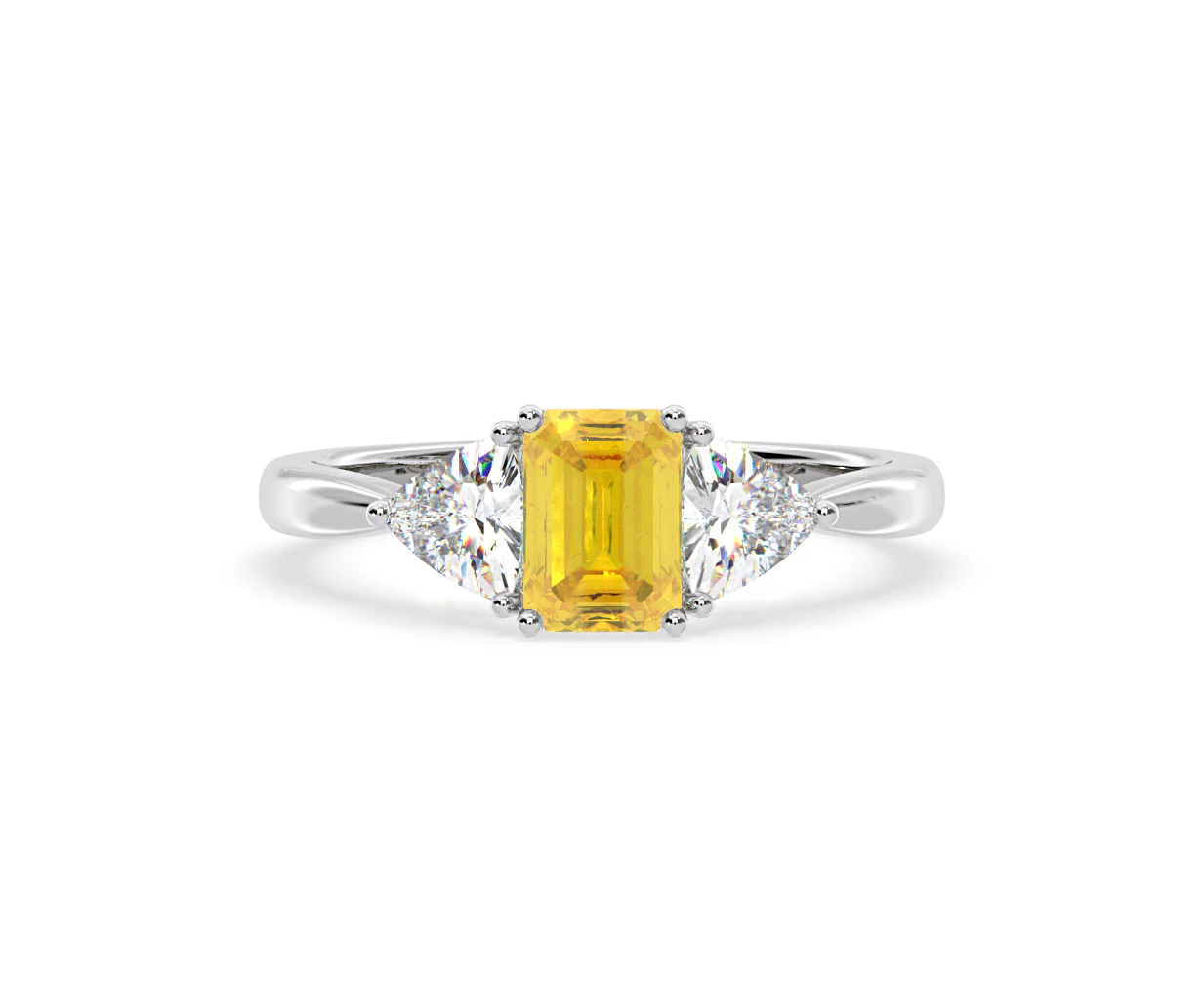 Aurora Yellow Lab Diamond Emerald Cut and Trillion 1.70ct Ring in 18K White Gold - Elara Collection - Image 86