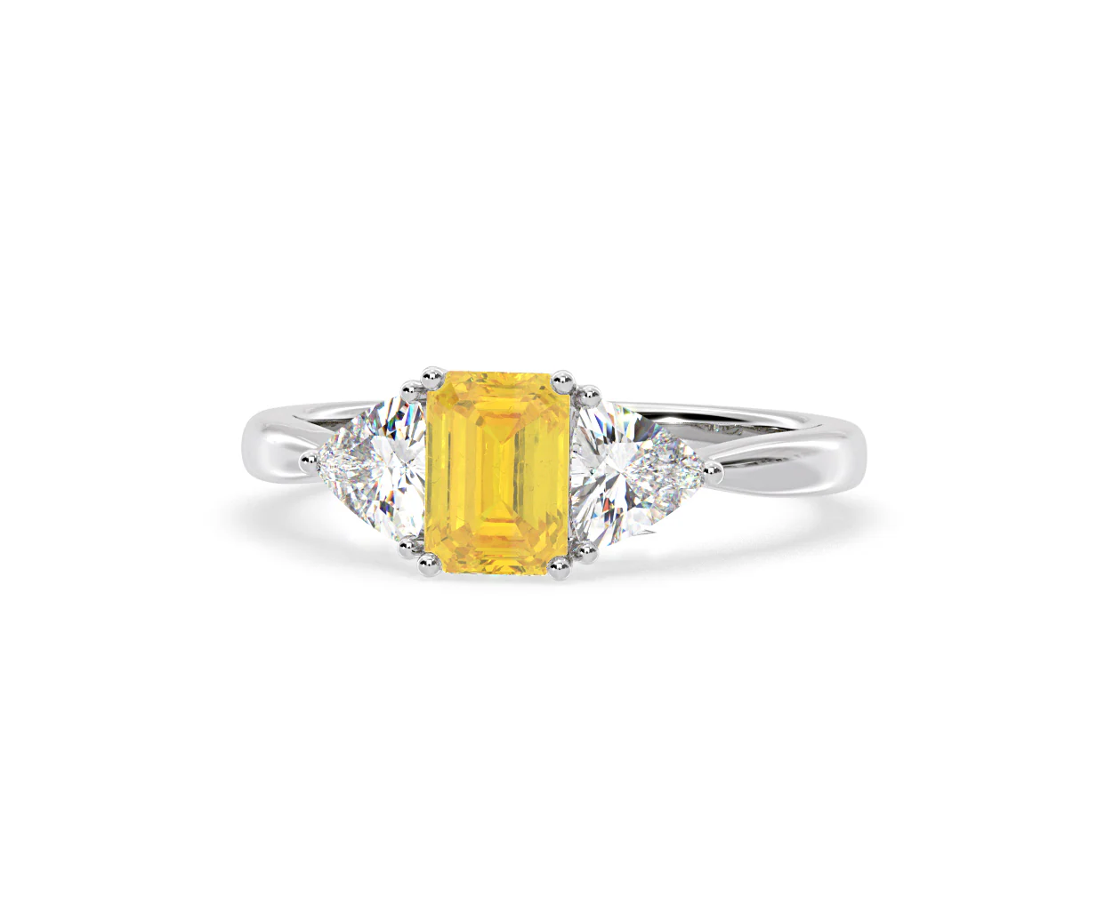 Aurora Yellow Lab Diamond Emerald Cut and Trillion 1.70ct Ring in 18K White Gold - Elara Collection - Image 9