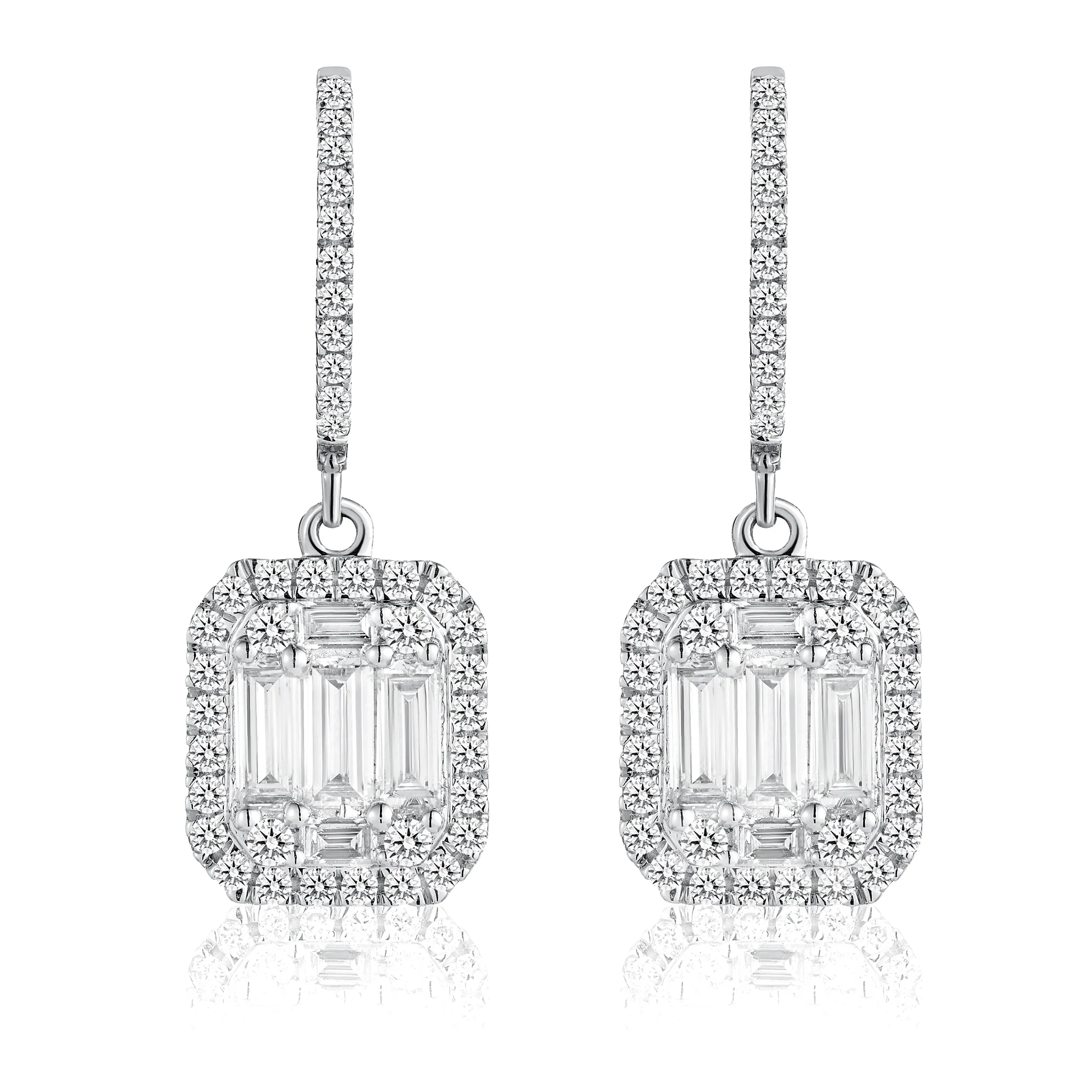 Baguette Lab Diamond Halo Earrings 1.30ct G/VS Set in 9K White Gold