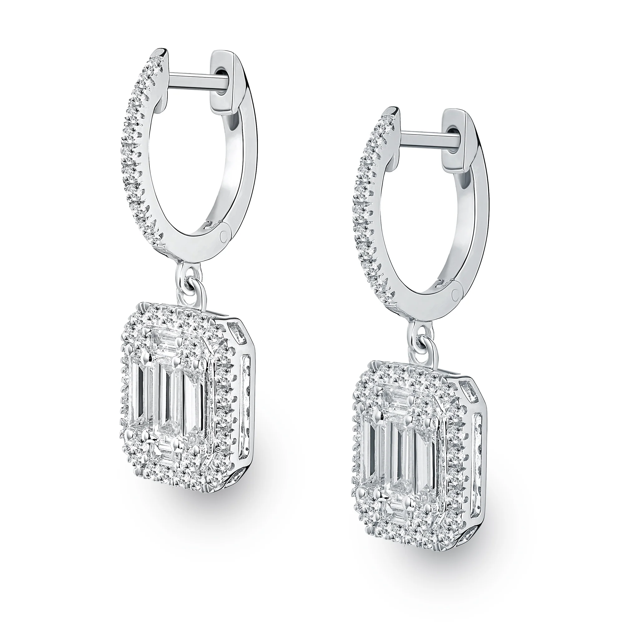 Baguette Lab Diamond Halo Earrings 1.30ct G/VS Set in 9K White Gold - Image 3