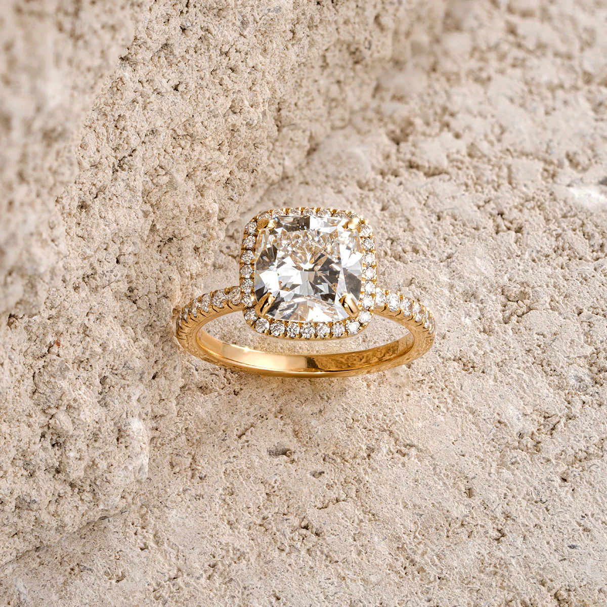 Beatrice 3.55ct Lab Diamond Cushion Cut Engagement Ring in 18K Yellow Gold G/VS1 - Image 8