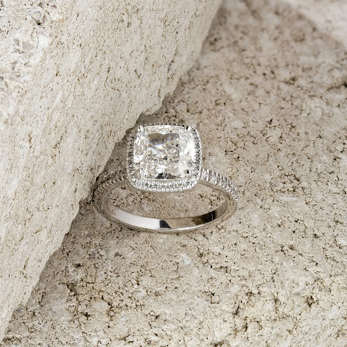 Beatrice 3.55ct Lab Diamond Cushion Cut Engagement Ring in Platinum G/VS1 - Image 6