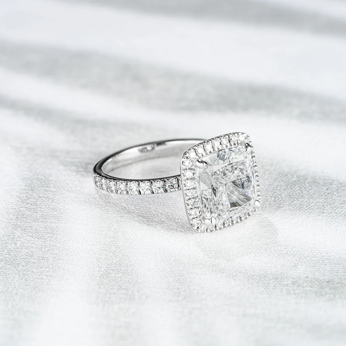 Beatrice 5.75ct Lab Diamond Cushion Cut Engagement Ring in 18K White Gold G/VS1 - Image 7