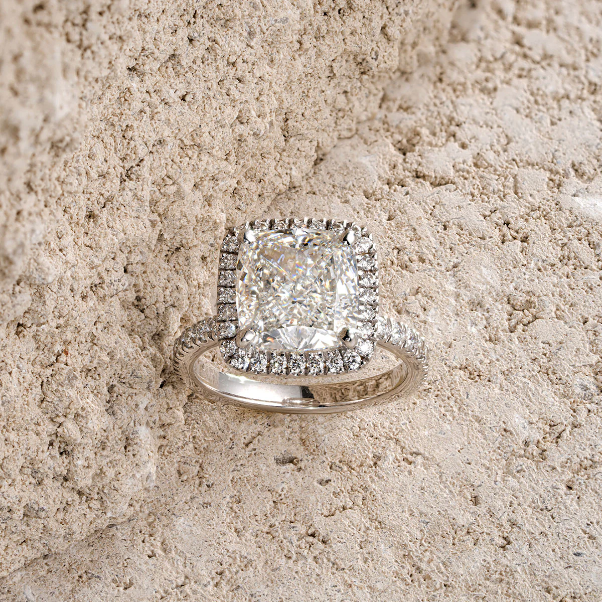 Beatrice 5.75ct Lab Diamond Cushion Cut Engagement Ring in 18K White Gold G/VS1 - Image 8
