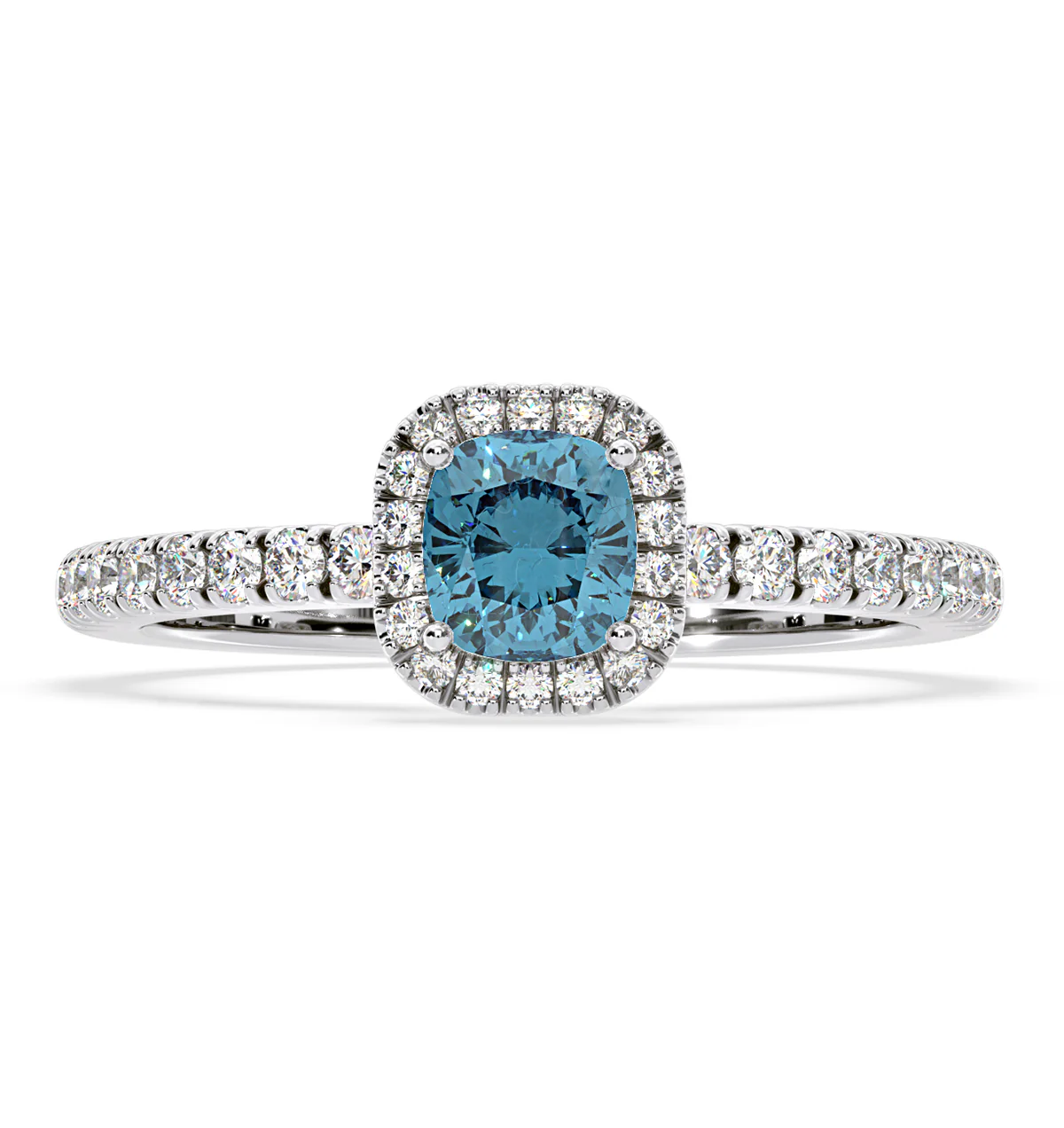 Beatrice Blue Lab Diamond 1.00ct Cushion Halo Ring in 18K White Gold- Elara Collection - Image 3