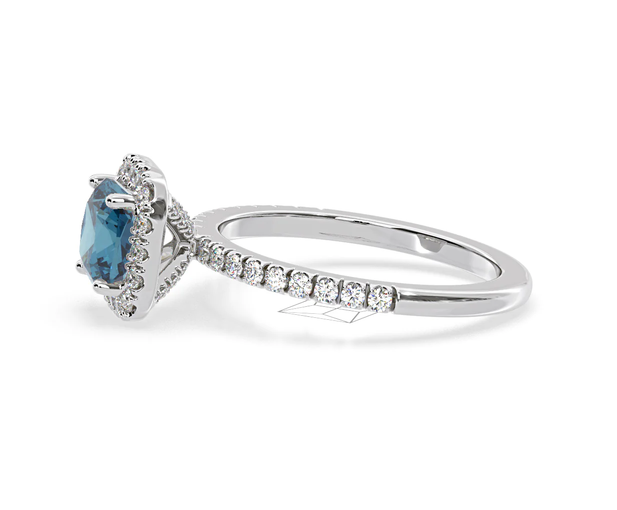 Beatrice Blue Lab Diamond 1.65ct Cushion Halo Ring in 18K White Gold- Elara Collection - Image 24
