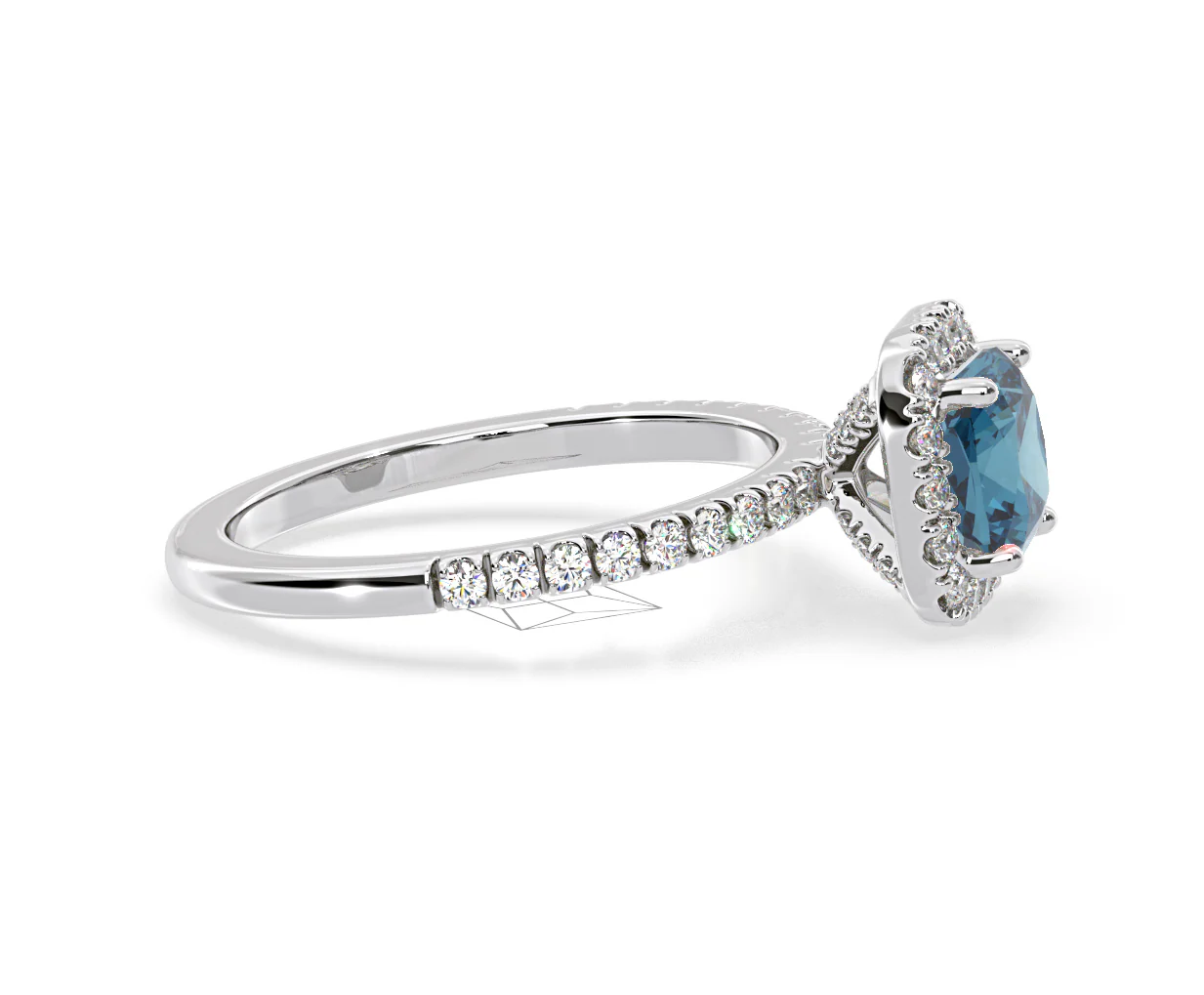 Beatrice Blue Lab Diamond 1.65ct Cushion Halo Ring in 18K White Gold- Elara Collection - Image 69