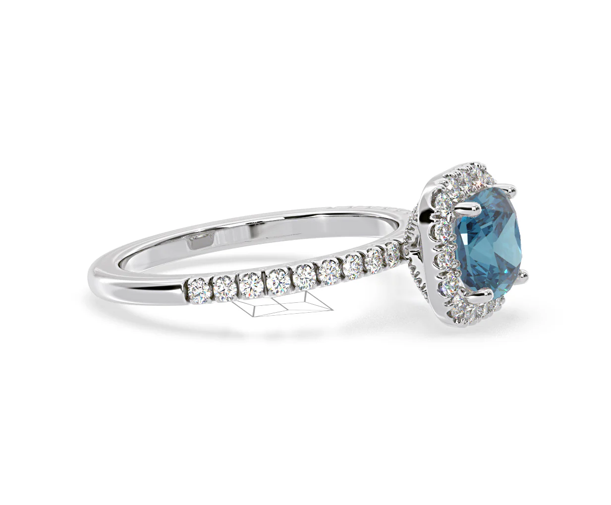Beatrice Blue Lab Diamond 1.65ct Cushion Halo Ring in 18K White Gold- Elara Collection - Image 72