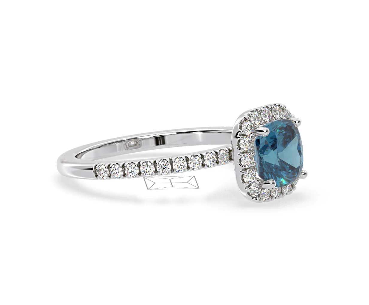 Beatrice Blue Lab Diamond 1.65ct Cushion Halo Ring in 18K White Gold- Elara Collection - Image 75