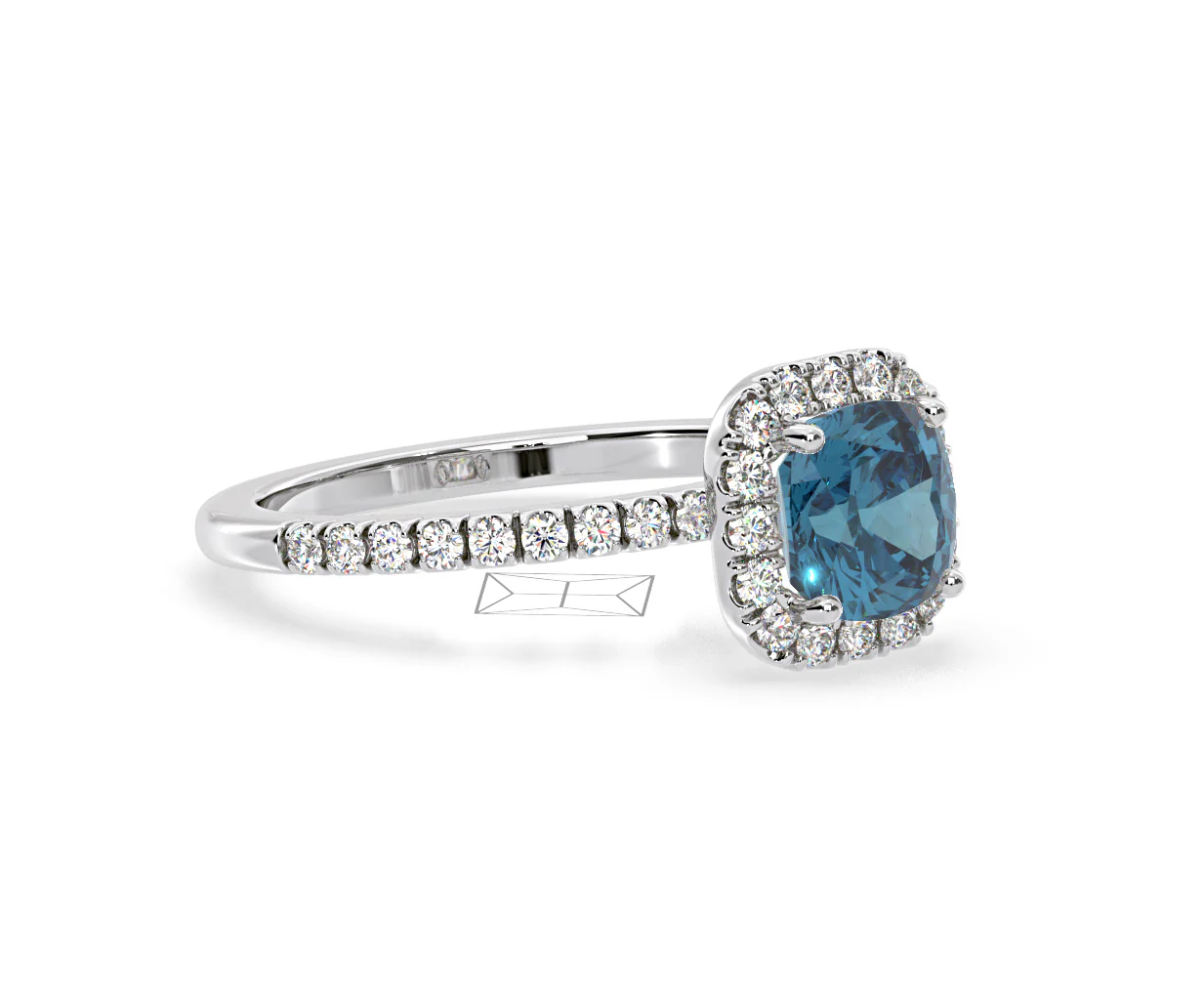 Beatrice Blue Lab Diamond 1.65ct Cushion Halo Ring in 18K White Gold- Elara Collection - Image 77